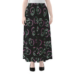 Purple And Teal Skull Pattern Print Chiffon Maxi Skirt