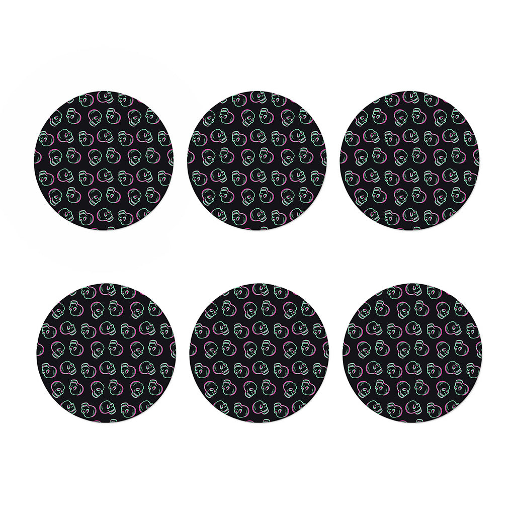 Purple And Teal Skull Pattern Print Coaster Set