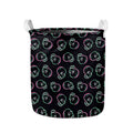 Purple And Teal Skull Pattern Print Collapsible Laundry Basket