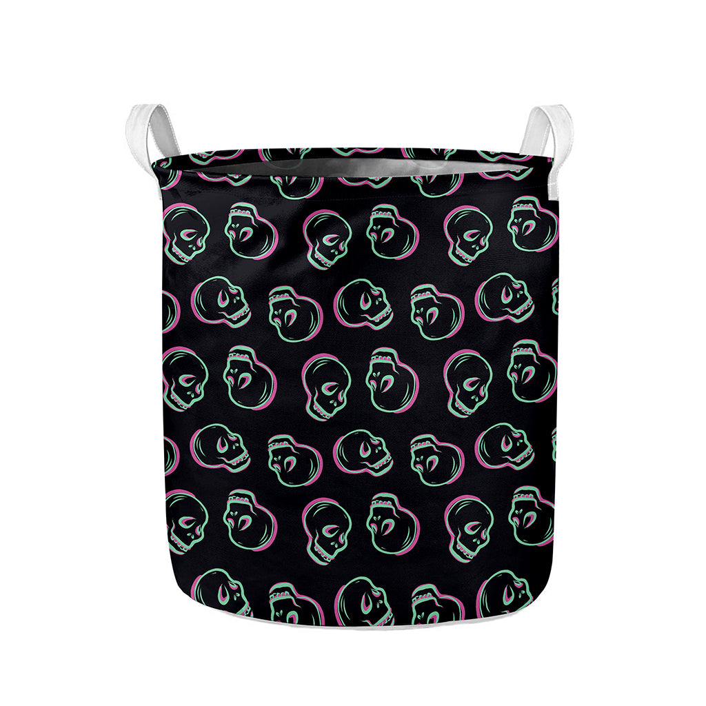 Purple And Teal Skull Pattern Print Collapsible Laundry Basket