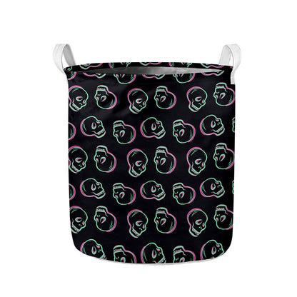 Purple And Teal Skull Pattern Print Collapsible Laundry Basket