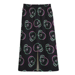 Purple And Teal Skull Pattern Print Cotton Front Slit Maxi Skirt