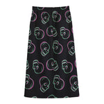 Purple And Teal Skull Pattern Print Cotton Front Slit Maxi Skirt