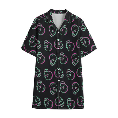 Purple And Teal Skull Pattern Print Cotton Hawaiian Shirt