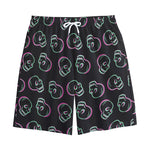 Purple And Teal Skull Pattern Print Cotton Shorts