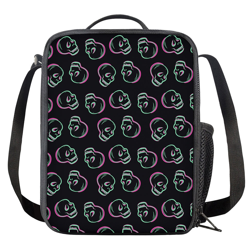 Purple And Teal Skull Pattern Print Crossbody Lunch Bag