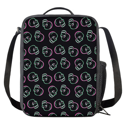 Purple And Teal Skull Pattern Print Crossbody Lunch Bag
