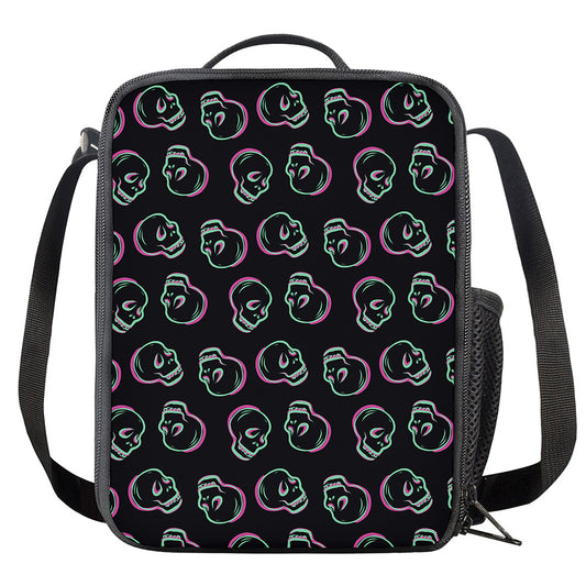 Purple And Teal Skull Pattern Print Crossbody Lunch Bag