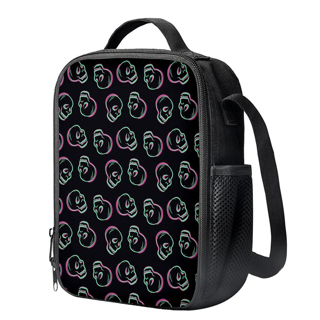 Purple And Teal Skull Pattern Print Crossbody Lunch Bag