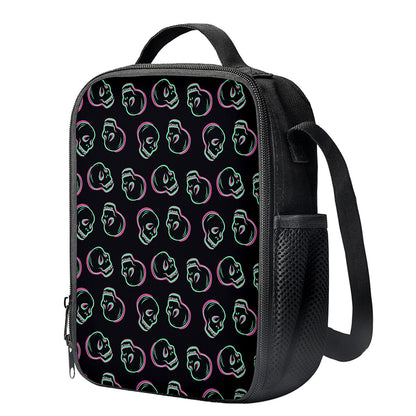 Purple And Teal Skull Pattern Print Crossbody Lunch Bag