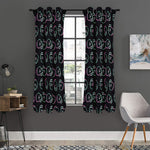 Purple And Teal Skull Pattern Print Curtain
