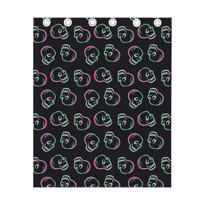 Purple And Teal Skull Pattern Print Curtain