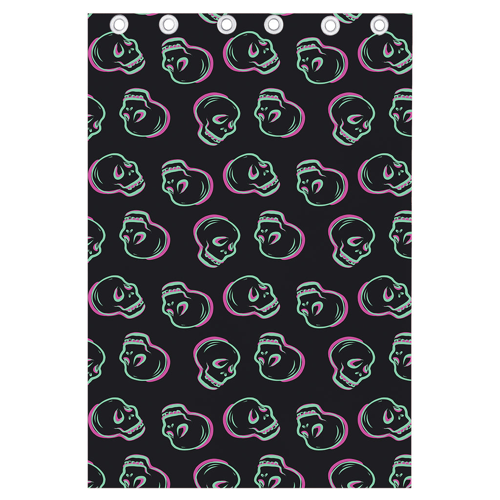 Purple And Teal Skull Pattern Print Curtain