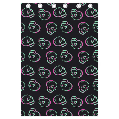 Purple And Teal Skull Pattern Print Curtain