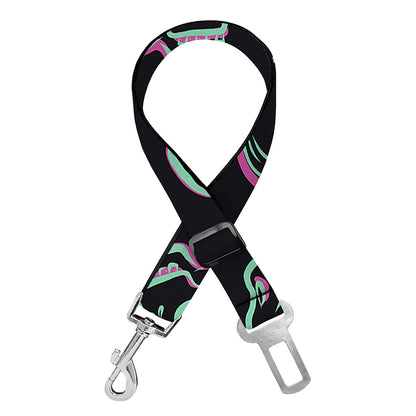 Purple And Teal Skull Pattern Print Dog Seat Belt