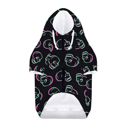 Purple And Teal Skull Pattern Print Dog Zip Up Hoodie