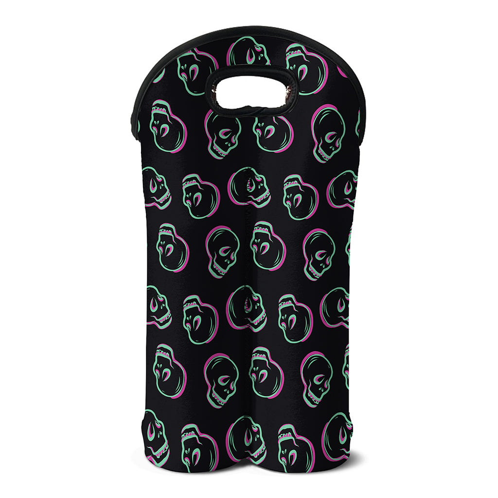 Purple And Teal Skull Pattern Print Double Neoprene Wine Tote