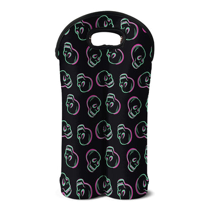 Purple And Teal Skull Pattern Print Double Neoprene Wine Tote