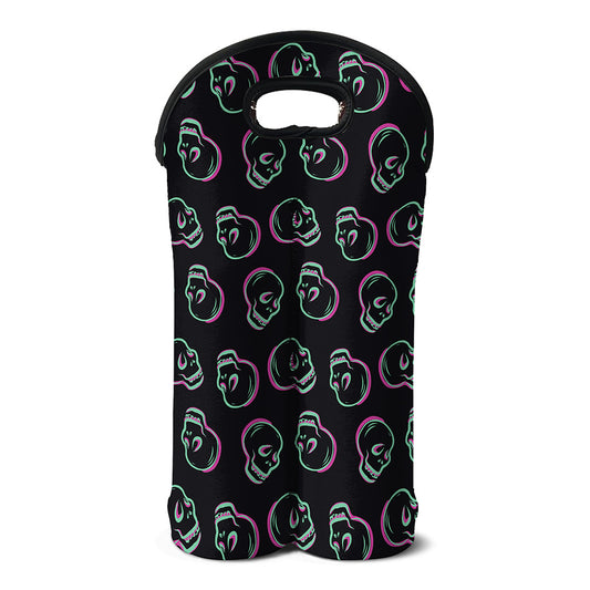 Purple And Teal Skull Pattern Print Double Neoprene Wine Tote