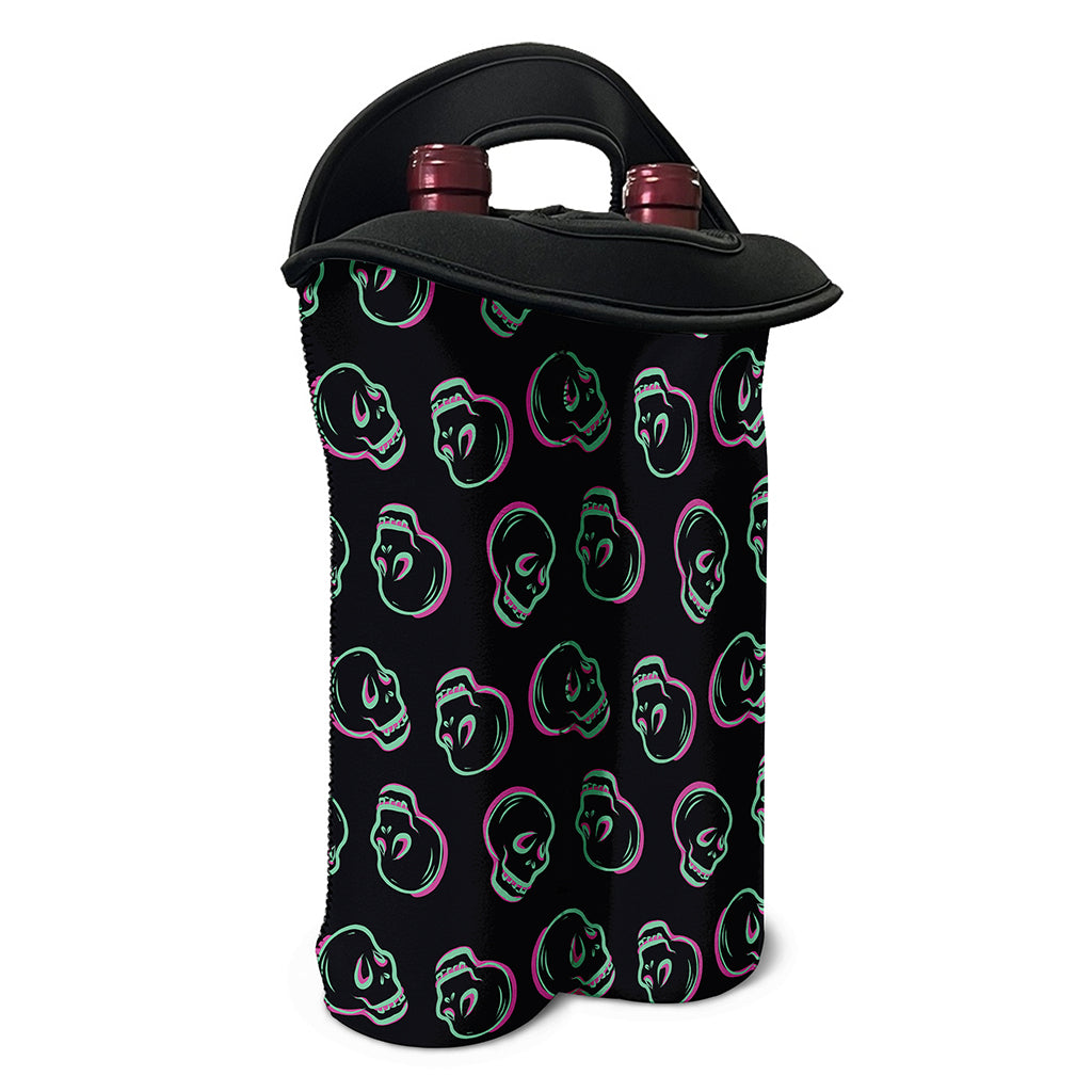 Purple And Teal Skull Pattern Print Double Neoprene Wine Tote