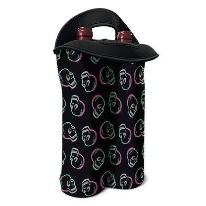 Purple And Teal Skull Pattern Print Double Neoprene Wine Tote