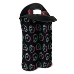 Purple And Teal Skull Pattern Print Double Neoprene Wine Tote