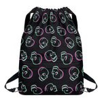 Purple And Teal Skull Pattern Print Drawstring Backpack