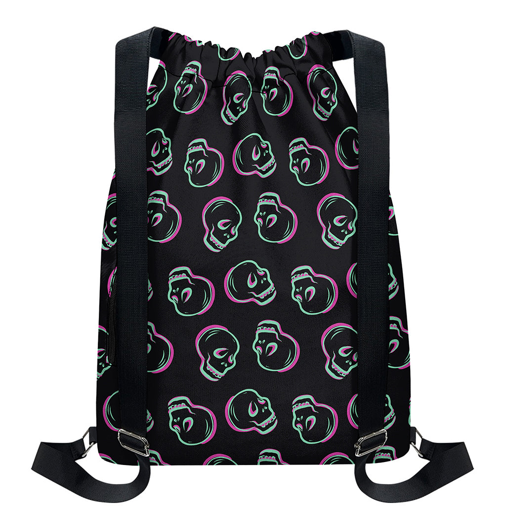 Purple And Teal Skull Pattern Print Drawstring Backpack