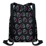 Purple And Teal Skull Pattern Print Drawstring Backpack