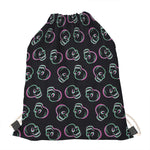 Purple And Teal Skull Pattern Print Drawstring Bag