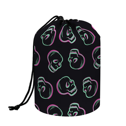 Purple And Teal Skull Pattern Print Drawstring Makeup Bag