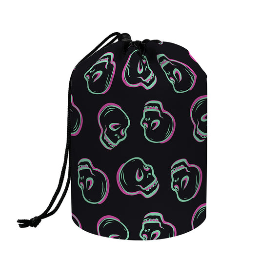 Purple And Teal Skull Pattern Print Drawstring Makeup Bag