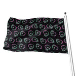 Purple And Teal Skull Pattern Print Flag