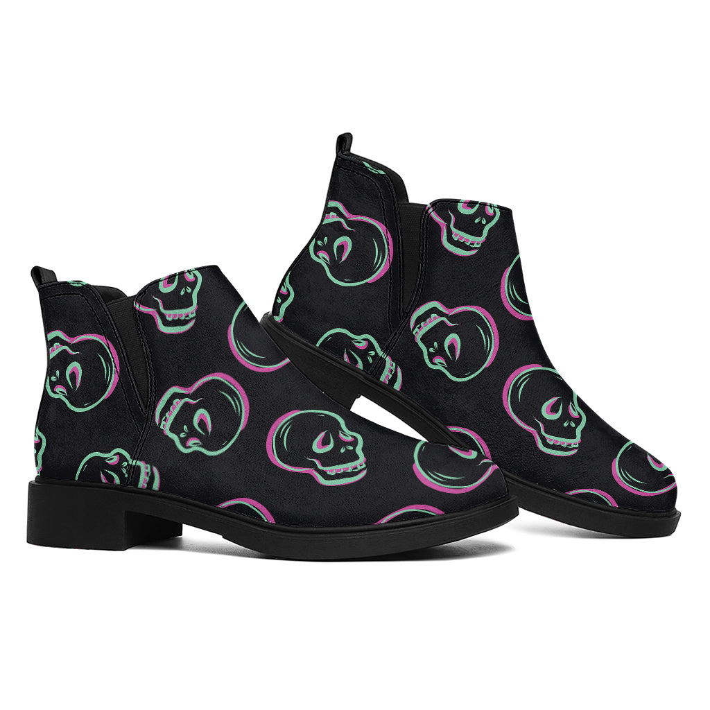 Purple And Teal Skull Pattern Print Flat Ankle Boots