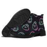 Purple And Teal Skull Pattern Print Flat Ankle Boots