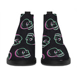 Purple And Teal Skull Pattern Print Flat Ankle Boots