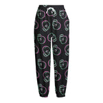 Purple And Teal Skull Pattern Print Fleece Lined Knit Pants