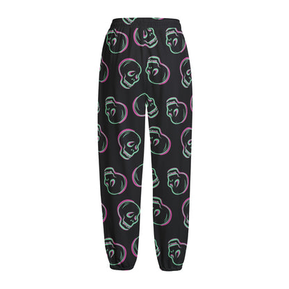 Purple And Teal Skull Pattern Print Fleece Lined Knit Pants
