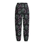 Purple And Teal Skull Pattern Print Fleece Lined Knit Pants