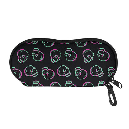 Purple And Teal Skull Pattern Print Glasses Case