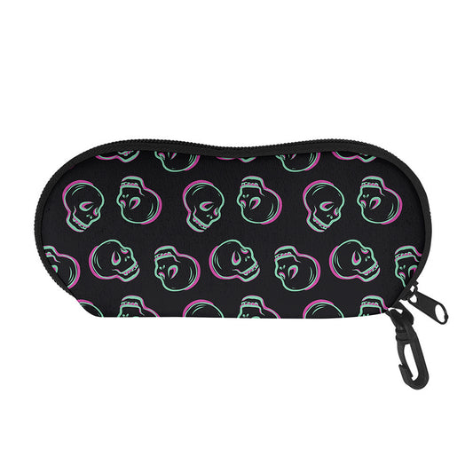 Purple And Teal Skull Pattern Print Glasses Case
