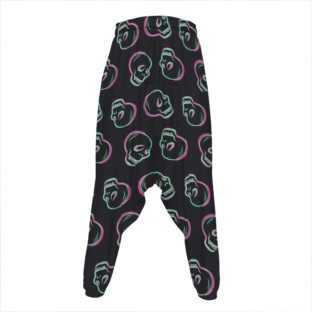 Purple And Teal Skull Pattern Print Hammer Pants