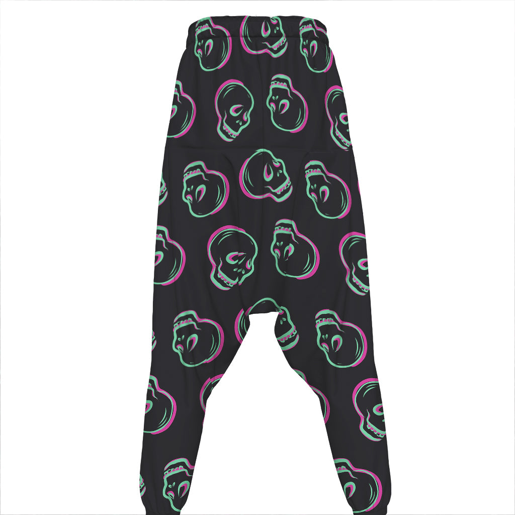 Purple And Teal Skull Pattern Print Hammer Pants