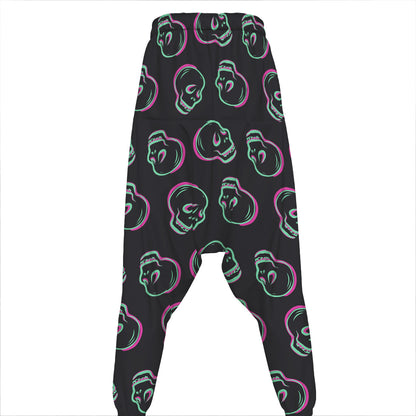 Purple And Teal Skull Pattern Print Hammer Pants