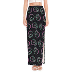Purple And Teal Skull Pattern Print High Slit Maxi Skirt