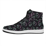 Purple And Teal Skull Pattern Print High Top Leather Sneakers