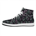 Purple And Teal Skull Pattern Print High Top Leather Sneakers
