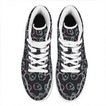 Purple And Teal Skull Pattern Print High Top Leather Sneakers