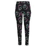 Purple And Teal Skull Pattern Print High-Waisted Pocket Leggings