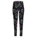 Purple And Teal Skull Pattern Print High-Waisted Pocket Leggings